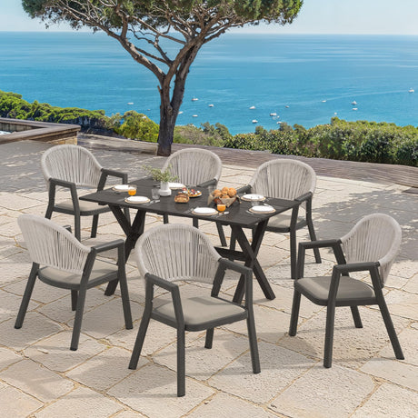 Cozyman 7-Piece Patio Furniture Set, All-Weather Resistant 59 Inch Aluminum Outdoor Dining Set with PE Wicker Chairs, Beige Almond Cozyman