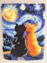 GLAECYY Latch Hook Kits Rug Crochet Yarn Kit Cushion with Starry Night Cat Colour Pre-Printed Canvas Rug Needlework DIY Hook and Latch Kit Christmas Home Decoration20.5''X15''(cat) GLAECYY