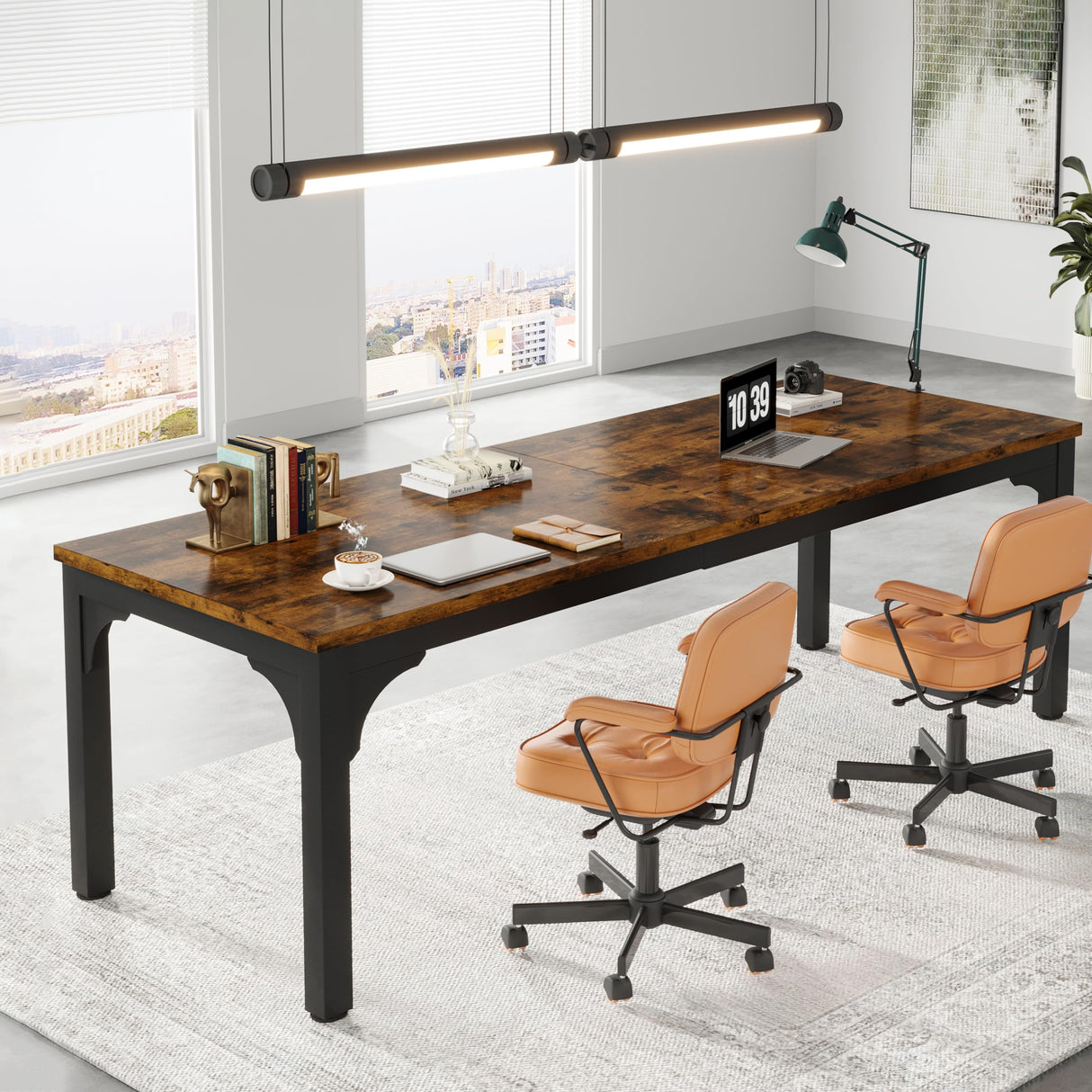 Trggivs 78.7 Inches Extra Long Computer Desk 2 Person Desk, Large Executive Office Desk, Rustic Double Computer Table Study Writing Desk Workstation for Home Office, Brown Trggivs