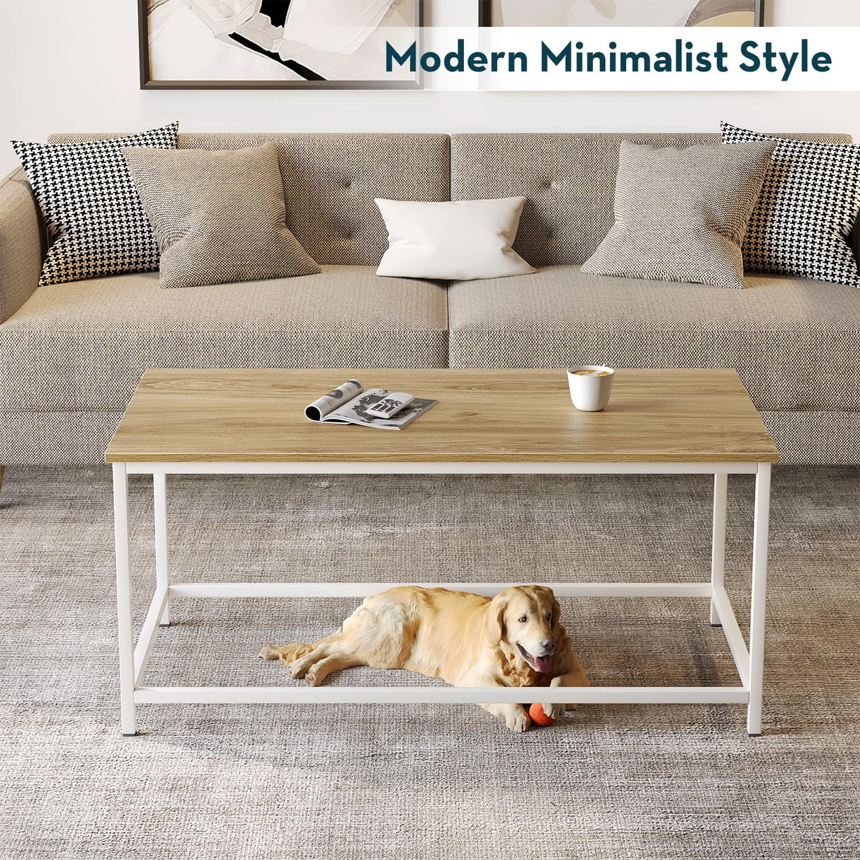SAYGOER Coffee Table Simple Modern Coffee Tables Open Design Rectangular Minimalist Center Table for Living Room Home Office, Easy Assembly, 39.37 x 19.69 x 17.72, OAK White SAYGOER