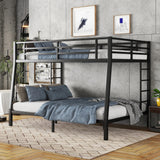 KEIKI Metal Full XL Over Queen Bunk Bed with Guard & Ladder, Heavy-Duty Bunk Bed for Teens and Adults, No Box Spring Needed - Black KEIKI