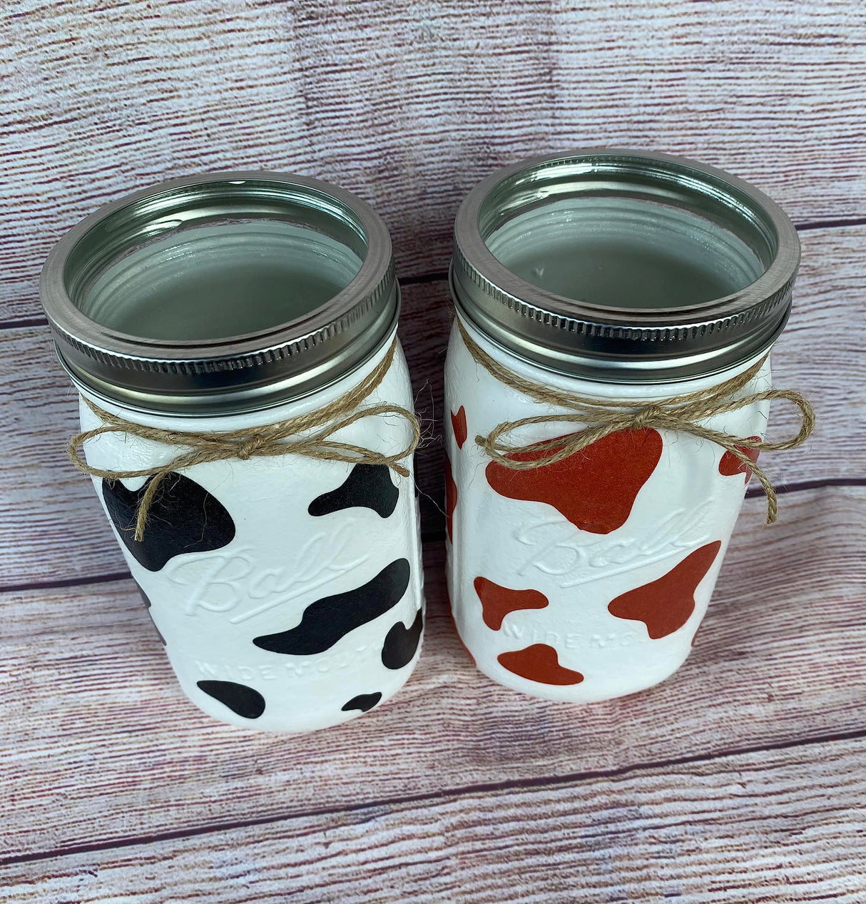 Cow print mason jars/cowhide decor/farm animal party decor/cow centerpieces/cattle decor/western decor jars (Regular Mouth Pint 16oz, No Lid Insert, Black Cowhide Print) Generic