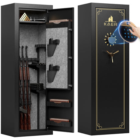 KAER 20 Biometric Gun Safe for Rifles and Pistols, Large Gun Cabinet for Home Rifle, Quick Access Gun Safe with Fingerprint, Rifle Safe with Removable Shelf and Pistol Pocket [No Assembly Required] KAER