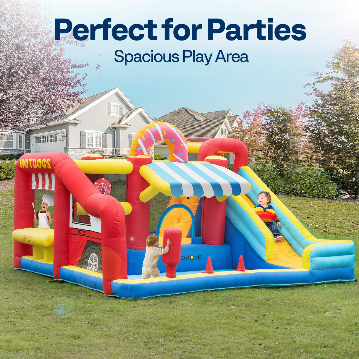 VIVOHOME 9 in 1 Bounce House for Kids, Market Theme Inflatable Bouncy Castle with Slide, 13x11 FT Inflated Bouncer for Outdoor with Blower, Basketball, Climb, Jump Area, Ball, Water Pool, Hoop VIVOHOME