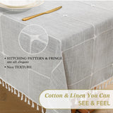 Oubonun Cotton Linen Rectangular Table Cloth, Wrinkle Resistant, Waterproof Tablecloth, Washable Farmhouse Table Cover with Tassels for Kitchen Dining Party, 55''x70'', 4-6 Seats, Grey Oubonun
