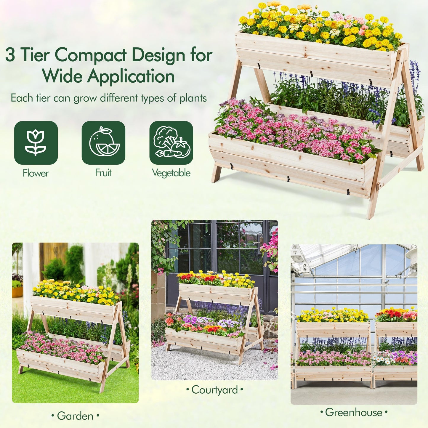 Yaheetech 44 x 36.5 x 35.5 Raised Garden Bed 3 Tiers Outdoor with Legs Elevated Planter Box Wooden Garden Planter Gardening Bunk Bed for Flowers, Vegetables, Herbs, 1pc - WoodArtSupply