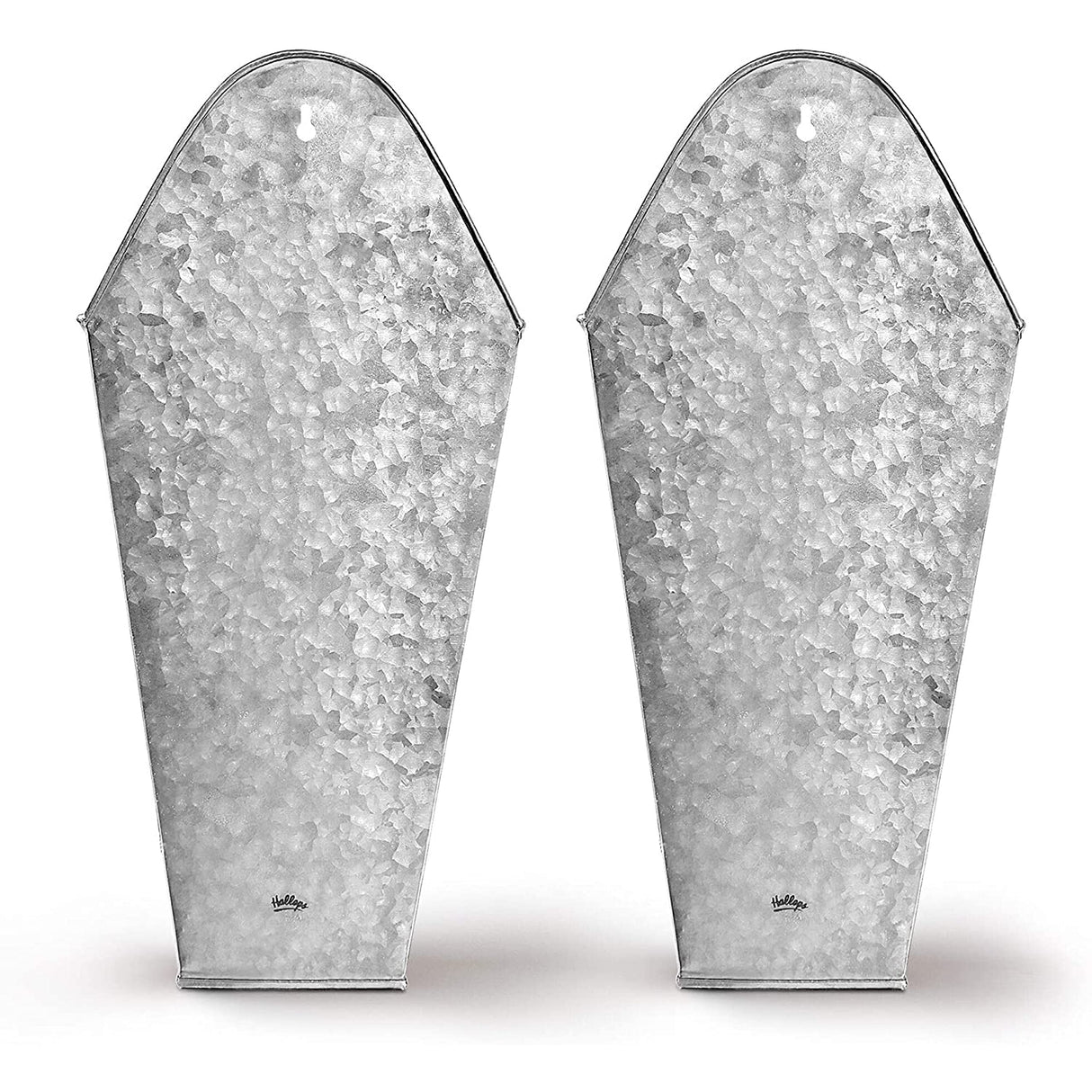 Hallops Galvanized Wall Planters - Two (2) Large Premium. Farmhouse Metal Hanging Vase. Rustic Decor. Tall Container for Easter Flowers or Planets. Tin Style Bucket or Pocket Hallops