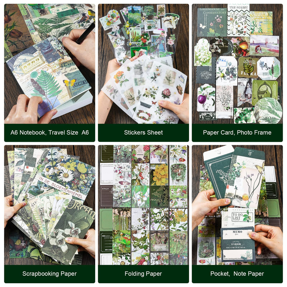 Scrapbooking Supplies Kit, Vintage Aesthetic Scrapbook Kit, Junk Journal Supplies with Scrapbooking Paper A6 Grid Notebook, Journaling Supplies, Birthday Craft Gift for Adult Teen Girl Kid, Botanical OFFIGIFT