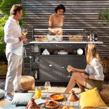 YITAHOME XL Outdoor Kitchen Wicker Island Rolling Cart & Storage Cabinet, Wheels and Stainless Steel Extended Table Top, Side Handle for Patio Kitchen or Bar Cart, Dark Brown YITAHOME