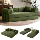 79" Convertible Sofa Bed with Fixed-Shape Frame & Removable Armrests, Modular Corduroy Sleeper Sofa, Folding Mattress Couch for Small Spaces - No Assembly Needed in Green (Includes 2 Pillows) SAVENICA