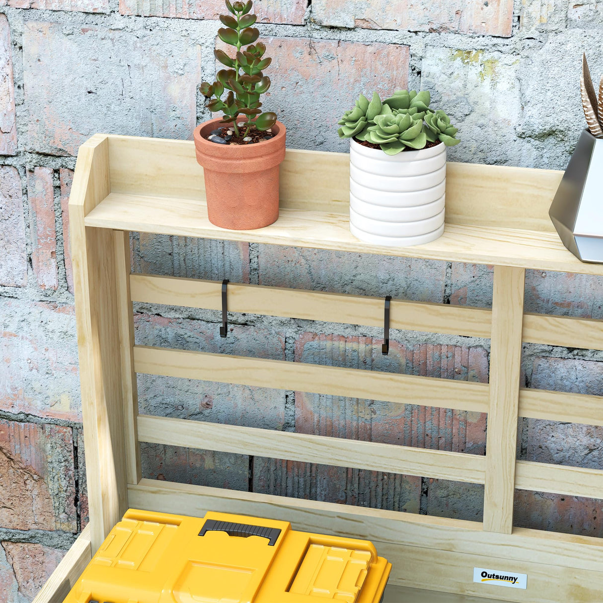 Outsunny Outdoor Wooden Potting Bench Table, Garden Workstation with Storage Cabinet, Storage Shelves for Backyard, Patio, Balcony, Natural Outsunny