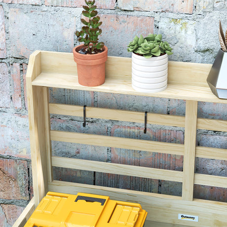 Outsunny Outdoor Wooden Potting Bench Table, Garden Workstation with Storage Cabinet, Storage Shelves for Backyard, Patio, Balcony, Natural Outsunny