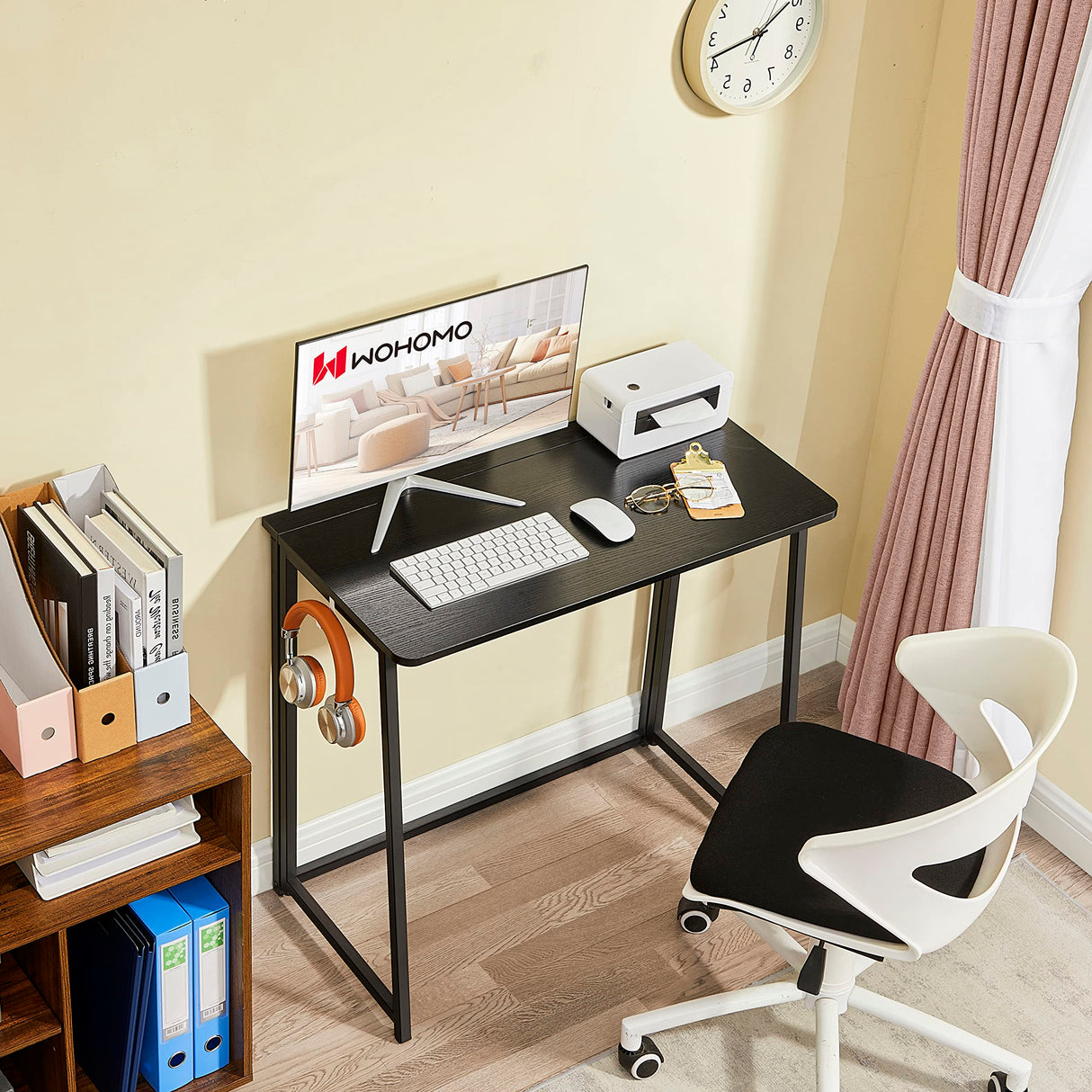 WOHOMO Folding Computer Desk, Small Writing Foldable Desk 31.5", Space-Saving Laptop Table, Easy Assemble Workstation for Home Office,Black WOHOMO
