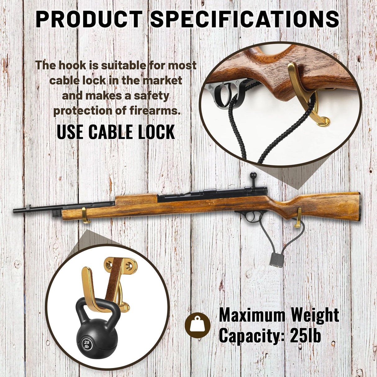 LOIUO Gun Rack Storage Wall Mount Rifles Shotgun Hooks Horizontal Metal Hangers for Storing Shotguns Rifles Archery Bow Heavy Duty Steel (Gold) LOIUO