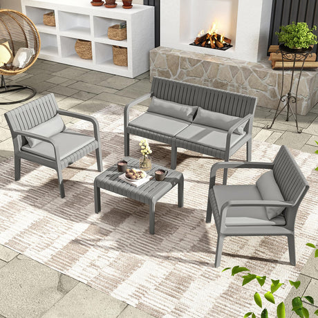 UDPATIO Resin Patio Furniture Set, No Rust Modular Outdoor Sectional Sofa Set, All Weather Patio Conversation Set, for Backyard, Deck, Poolside with Coffee Table, 4pc Grey UDPATIO