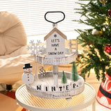 FESTGLOX 14Pcs Winter Christmas Tiered Tray Decor, Snowman Wood Signs Set for Tiered Tray, Small Rustic Winter Snowman Signs and Christmas Tree for Home Table Decoration (Tray Not Included) FESTGLOX