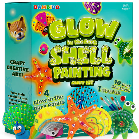 Bambibo Shell Painting Craft Kit for Kids - MEGA Pack, 54 in 1 | Glow in The Dark Shell Painting Kit | Art and Craft Set with 18 Paints | Large Art Kit for Kids Ages 8-12 Bambibo