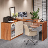 LITTLE TREE L-Shape Computer Desk, Corner Desk Writing Desk Study Desk with File Cabinet, Extendable PC Study Desk Corner Table, Home Office Corner Desk, Easy to Assemble, Brown LITTLE TREE
