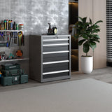 JZD Metal Tool Storage Cabinet with Lockable 5 Drawers. for Garage Workshops, No Assembly Required, Black & Grey JZD