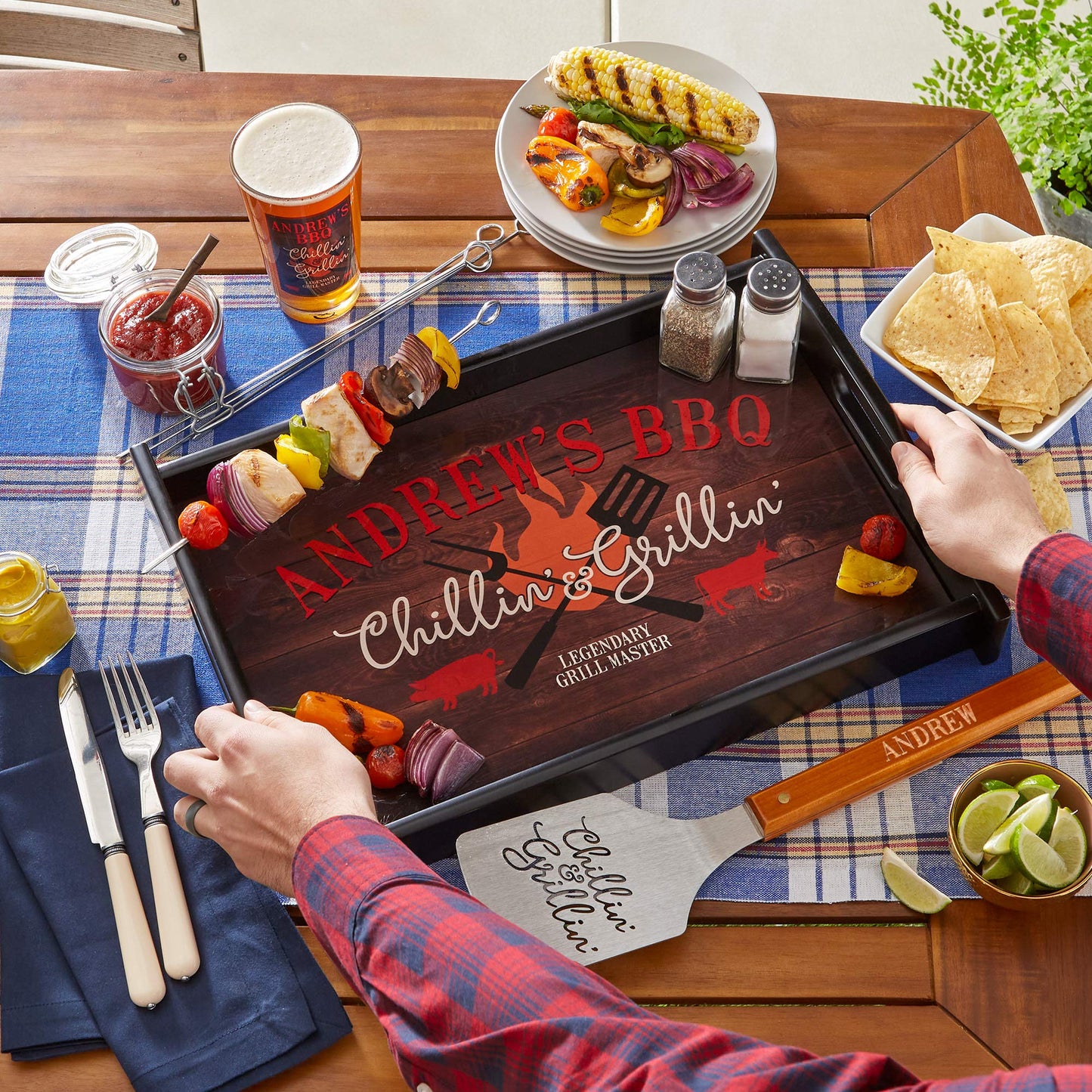 Let’s Make Memories Personalized Serving Tray - Chillin’ & Grillin’ - for Backyard Chefs - Unique Entertaining Essential - Customize Title, Message - WoodArtSupply