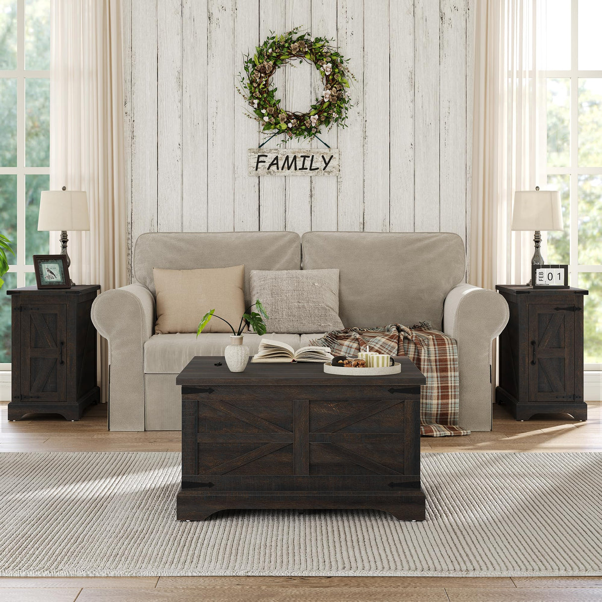 Furnideco Square Coffee Table with Storage Farmhouse Coffee Table with Lifting Top Modern Wood Center Table for Living Room Home Office, Dark Brown Furnideco