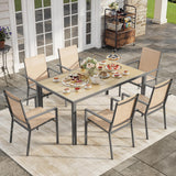 Ahomly Patio Table and Chairs Set for 6, Outdoor Dining Set Includes 59.5" Rectangle Patio Table with Side Umbrella Hole and 6 Textilene Fabric Patio Chairs for Backyard, Courtyard, Poolside, Brown Ahomly