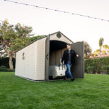 Lifetime Outdoor Storage Shed, 8x15 Ft, Desert Sand, Resin Backyard Tool Shed with Lockable Doors and Weather-Resistant Panels Lifetime