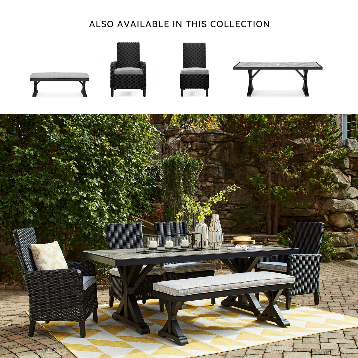 Signature Design by Ashley Beachcroft Casual Weather Resistant Outdoor Arm Chair with Cushion, Set of 2, Light Gray & Black Signature Design by Ashley