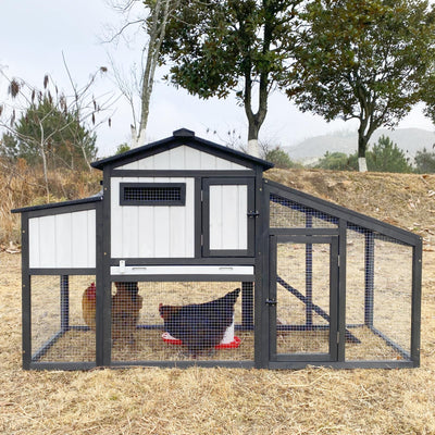 Chicken Coop and Run, Two Story Rabbit Hutch Indoor Outdoor, Wooden Hen House with Nesting Box Rabbit Cage, Ramp, Deep No Leak Pull Out Tray, for Chick, Bunny(Black)