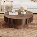 BSYEIO 31.5'' Round Coffee Table with Storage, Modern Luxury Circle Drum Center Tables with Solid Wood Veneered, Accent Side Coffee Table for Living Room, Bedroom, Apartment-Walnut BSYEIO