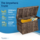 Click365 Storage Trunk, Farmhouse Style, Extra Large (33”), Deep, Woven Wicker Chest With Metal Frame, 2 Handles, Flip Top Lid and Stay Open Safety Hinges, Sustainable Eco Material, Rustic Brown ClickDecor