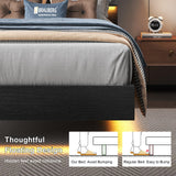 Feonase Twin Floating Bed Frame with Led Lights and Charging Station, Wood Twin Size Bed Frame with Storage Headboard, Heavy Duty Metal Slats, No Box Spring Needed, Easy Assembly, Black Feonase