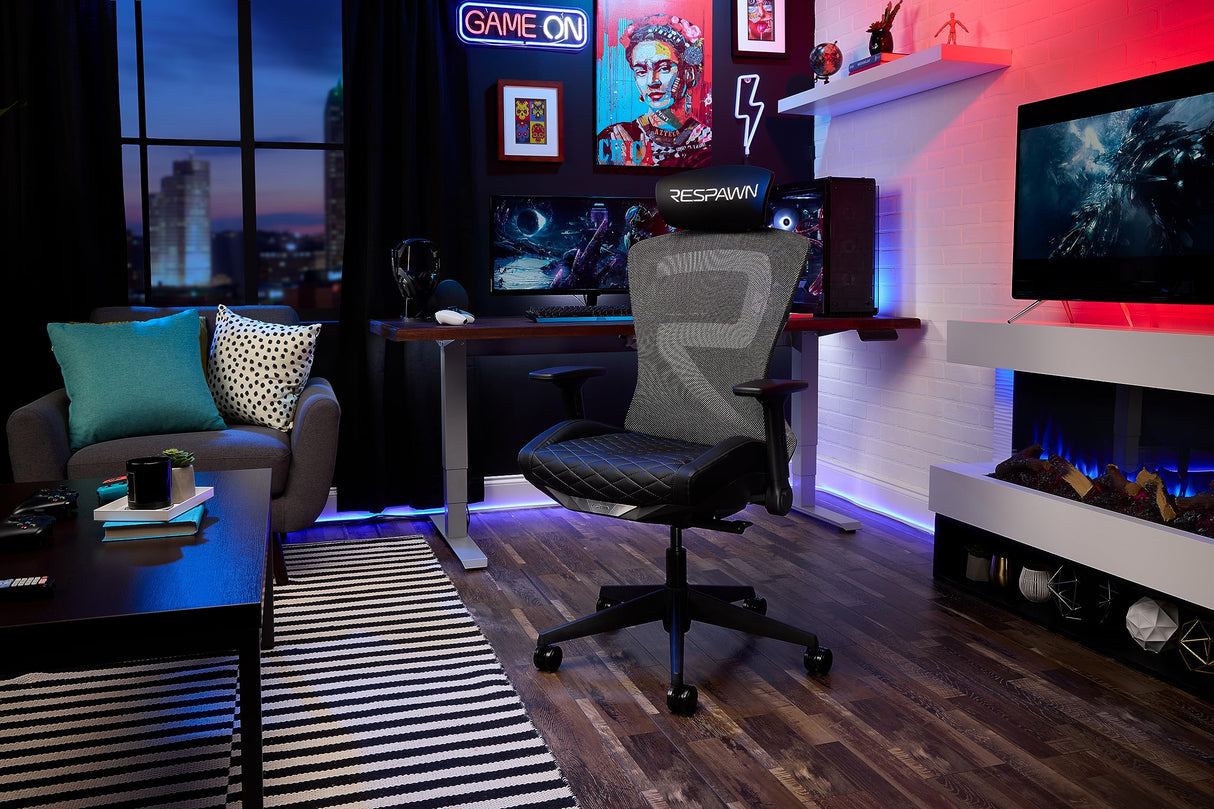 RESPAWN SPIRE Ergonomic Mesh Office Gaming Chair - High Back Home PC Computer Desk Reclining Gaming Chair, Adjustable Armrests, Adjustable Headrest, Knitted Mesh Back, Cooling Gel Seat - Stealth Black RESPAWN