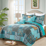 VAPUTAR Oversized King Size Quilt Bedding Set - Cotton California King Size Bedspreads (108 * 118 in) - Lightweight Floral Quilts for Farmhouse Bedroom (Teal/Green Chic, 3 Pieces) VAPUTAR