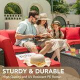 Devoko Patio Furniture Sets 6 Pieces Outdoor Sectional Rattan Sofa Manual Weaving Wicker Patio Conversation Set with Glass Table and Cushion (Red) Devoko