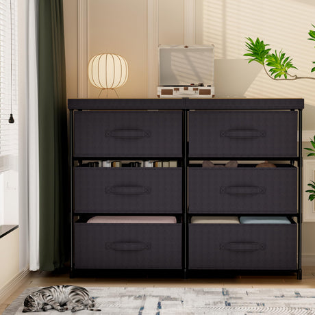 GcdPai Dresser with 6 Fabric Drawer Stand Desktop Sturdy Metal Plastic Support Tube Cube Storage Cabinet for Bedroom Organization Dorm Front Hall Entryway GcdPai
