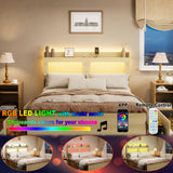 Natural Rattan Boho Queen Bed Frame with Storage Drawers, Charging Station, and LED Lights - PAKASEPT PAKASEPT