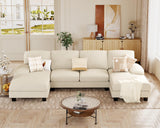 JUMMICO Sectional Couches for Living Room, U Shaped Couch with Chenille Fabric, 4 Seat Modern Sofa with Removable Pillows for Apartment and Small Space (Corduroy, Beige) JUMMICO