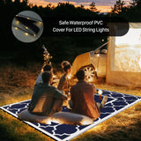 GENIMO 6' x 9' Outdoor Rug Waterproof for Patio Decor, Foldable Reversible Plastic Straw Area Rugs Mat with String Light, Led Carpet for Camper, Rv, Deck, Porch, Picnic, Beach, Balcony, Blue & White GENIMO