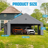 Benass 20x20 Carport Heavy Duty, Portable Garage 20x20 Heavy Duty, 2 Car Carport Canopy with Side Doors & Windows and Removable Sidewalls, Grey Benass
