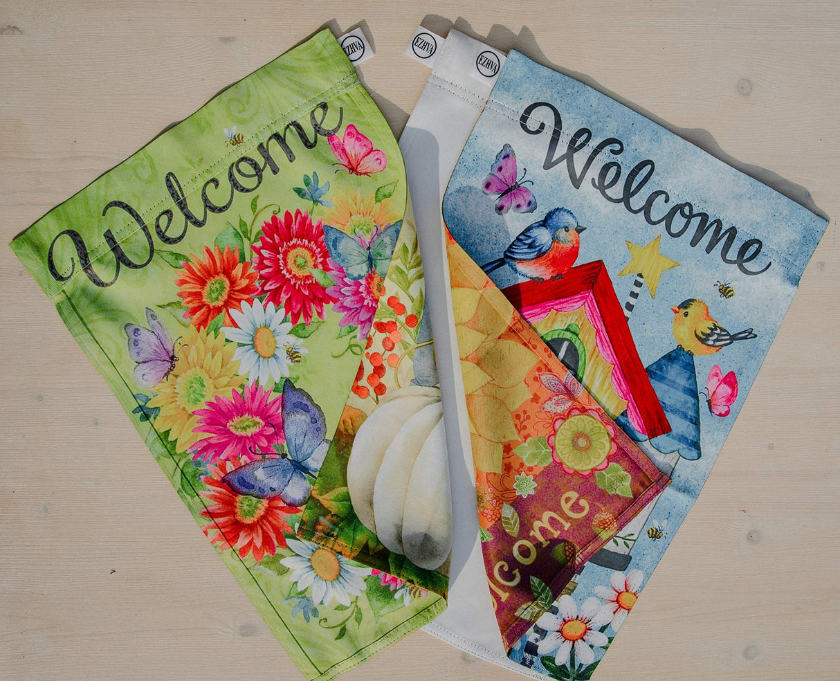 EZHVA 5 pcs 12x18Inch Double-Sided Solid Sublimation Blank Polyester Flags DIY for Garden and Yard Blank Canvas Banner for Vinyl and Ink Sublimation Blanks 300D Polyester 3-Layer Weave Strands EZHVA