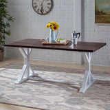 GDFStudio Rustic Farmhouse Acacia Wood Dining Table, Dark Brown and White GDFStudio