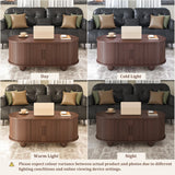 Alohappy Oval Coffee Table, Mid Century Modern Coffee Table with Sliding Tambour Doors, Fluted Center Table with Hidden Storage for Living Room, Dining Room, Apartment, Home Office, Dark Brown Alohappy