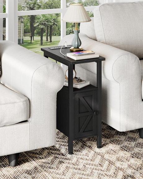CHOEZON Farmhouse End Table, Narrow Side Table for Small Spaces, Slim Nightstand with Charging Station, with 2 AC Outlets, 1 USB and 1 Type-C Port, for Living Room, Bedroom, Black TBZ08UBB CHOEZON