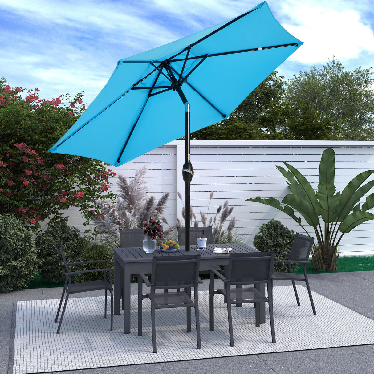 SUNVIVI OUTDOOR 7.5' Outdoor Patio Umbrella, Patio Umbrella, Market Umbrella, Luxury Aluminum Pole Umbrella with Push Button Tilt and Crank, 6 Ribs, Polyester Canopy, Blue SUNVIVI OUTDOOR