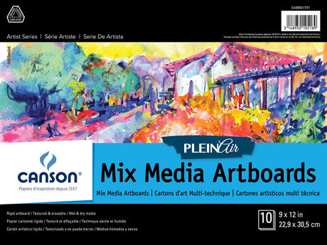 Canson Artist Series Plein Air Mixed Media Paper, Fold Over Art Board, 9x12 inches, 10 Sheets - Artist Paper for Adults and Students - Watercolor, Gouache, Graphite, Ink, Pencil, Marker Canson