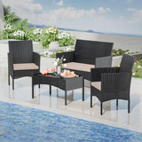 RTDTD 4 Pieces Patio Furniture Set Outdoor Conversation Set Rattan Furniture Set Wicker Chairs and Sofa with Glass Table for Porch Pool Backyard Lawn Garden Sand RTDTD