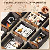 PRAISUN 47 Inch Office Desk with Outlets, Computer Desk with 9 Fabric Drawers, Writing Gaming Work Study Desk for Bedroom, Living Room, Home Office, Large Storage, Rustic Brown PRAISUN