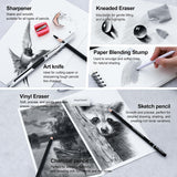 Kird Barken 24PCS Professional Sketch Pencil Set – 5H to 14B Pencils, Charcoal Pencils, Art Supplies Kit with Erasers, Sharpener, Knife – Ideal Gift for Artists, Students, Kids, Beginners Kird Barken