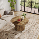Tribesigns Coffee Table, 31.5" Small Farmhouse Round Coffee Tables with Fluted Drum Base, Mid Century Modern Boho Accent Center Table for Living Room, Apartment, Small Space, Brown Tribesigns